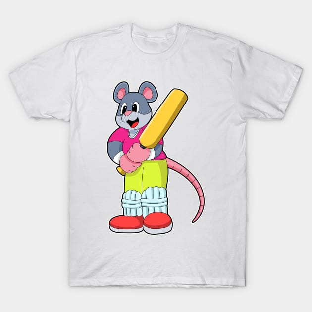 Mouse at Cricket with Cricket bat T-Shirt by Markus Schnabel